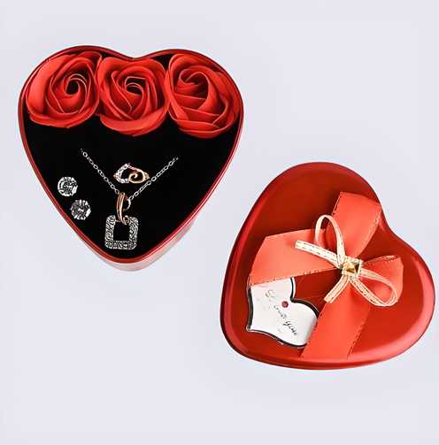 Romantic Heart Shaped Rose Gift Box with Elegant Random Jewelry – Perfect Surprise Gift for Loved Ones