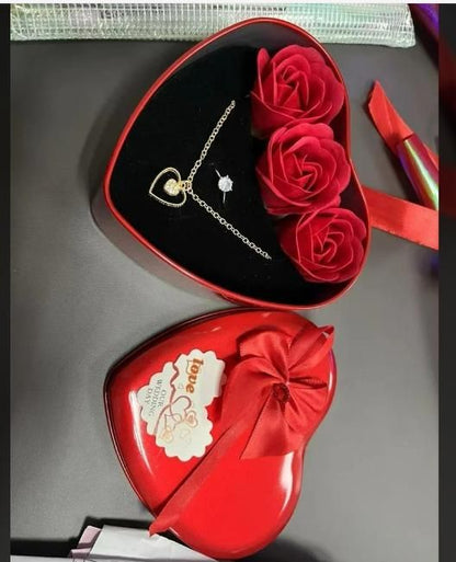 Romantic Heart Shaped Rose Gift Box with Elegant Random Jewelry – Perfect Surprise Gift for Loved Ones