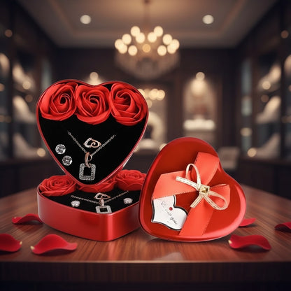 Romantic Heart Shaped Rose Gift Box with Elegant Random Jewelry – Perfect Surprise Gift for Loved Ones